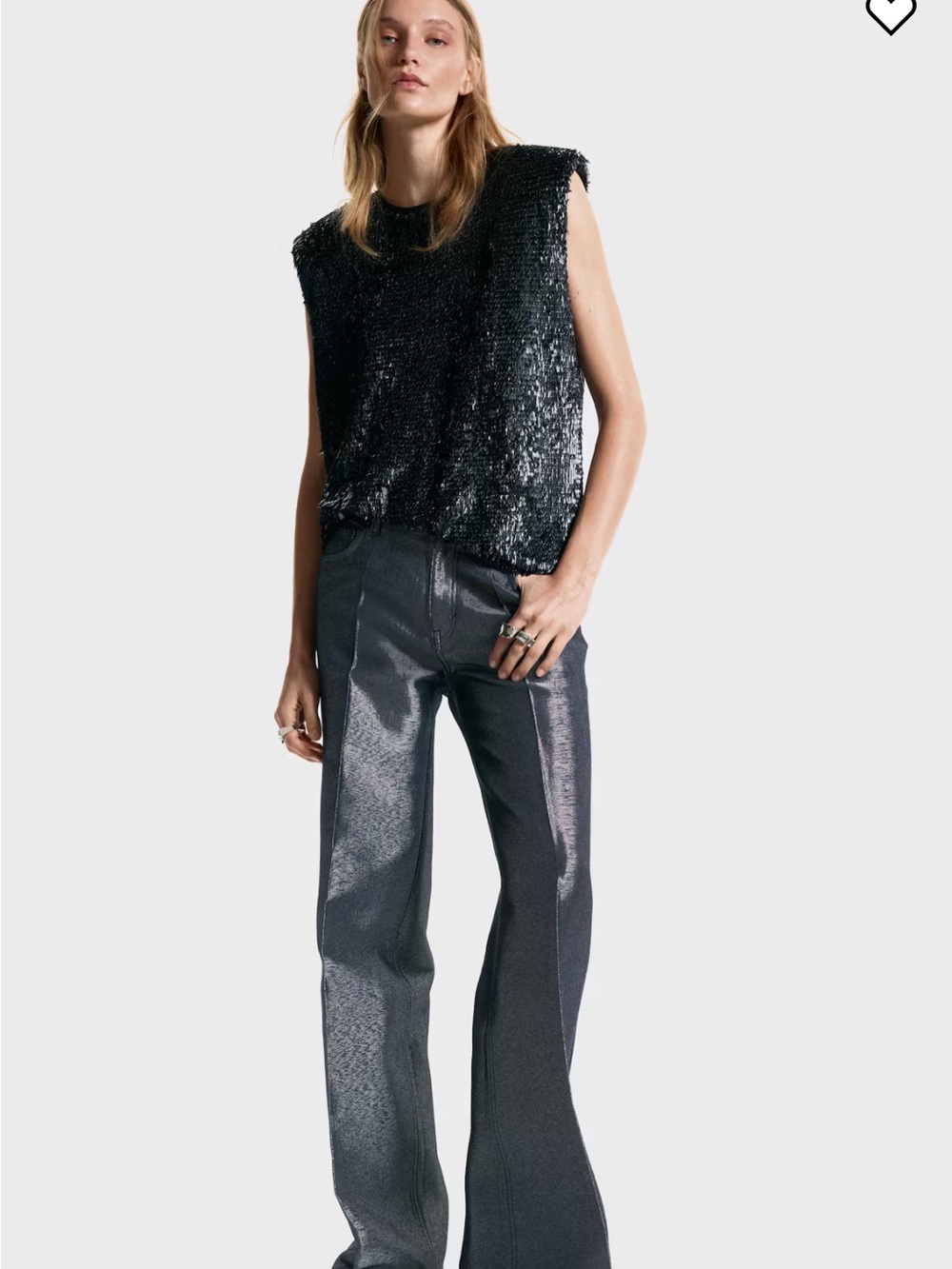 Metallic Blue Wide-Leg Jeans